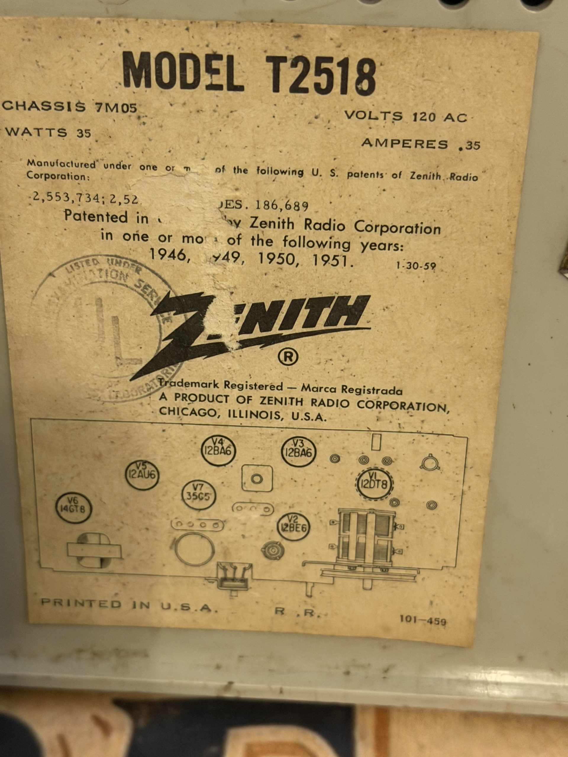 1958 Zenith AM/FM T2518 - Image 8